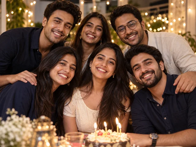 Six friends gathered together to celebrate a birthday